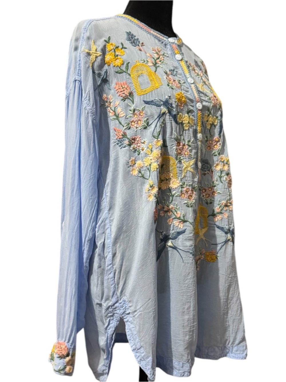 Johnny Was Zinnia Blue Embroidered Floral Tunic Blouse Women’s Small - Picture 4 of 8